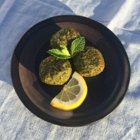 Our Spinach Bulgar Balls, the spring vegetarian option cooked up much like our Summer Falafel and Winter Beet Balls